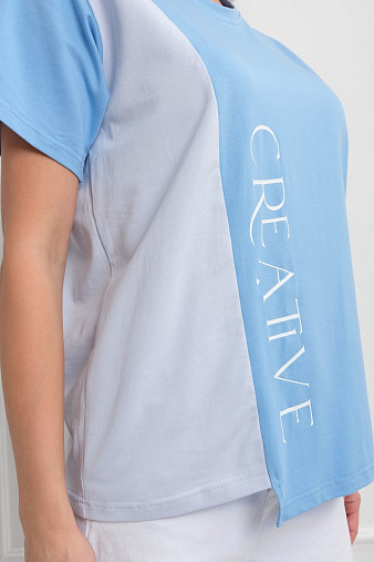 Футболка женская Креатив голубой/св.голубой