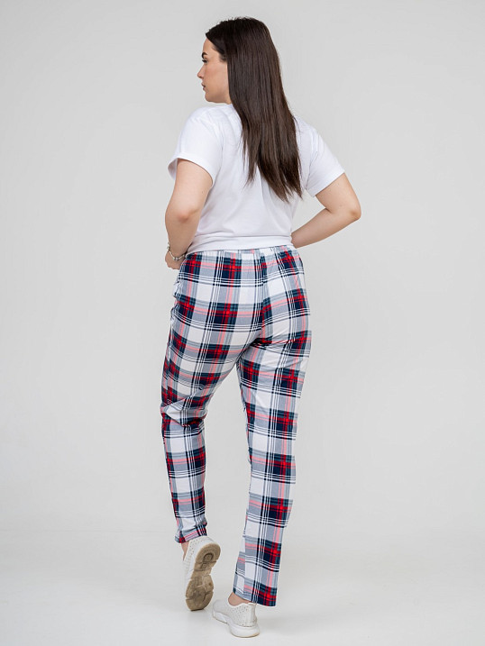 Брюки Силуэт бело-красный/клетка