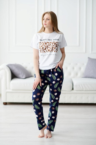 Брюки Силуэт т.синий/кокос