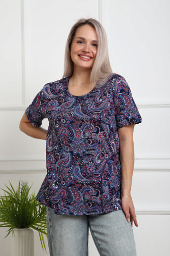 Футболка женская с карманами синий/узор