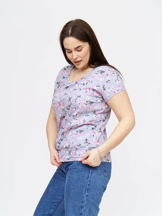 Футболка Фонарик х/б серый/цветы