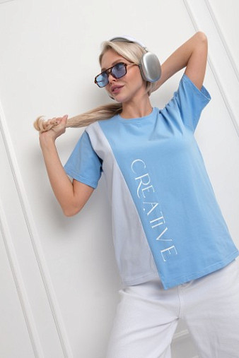 Футболка женская Креатив голубой/св.голубой