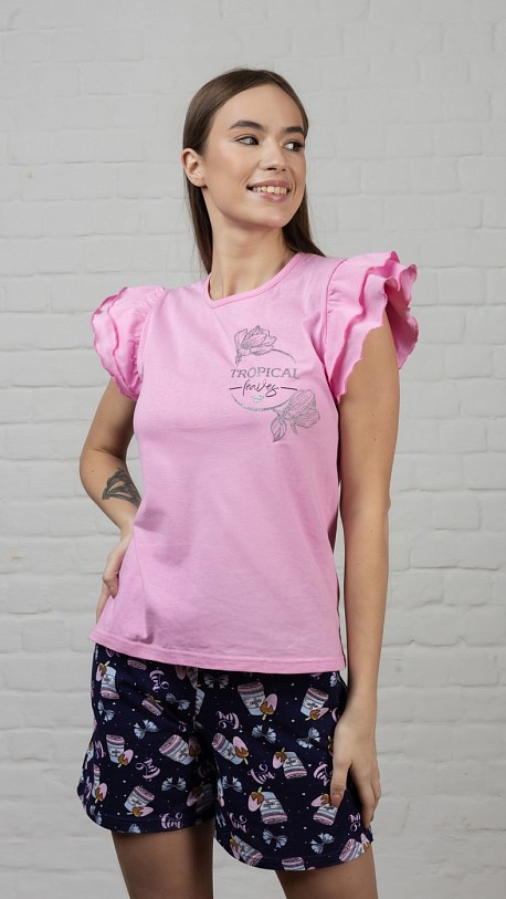 Пижама Парижанка шорты розовый/эскимо