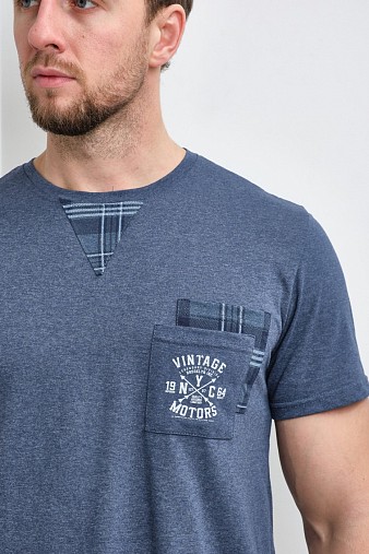 Пижама мужская Олимп кор.рукав индиго/клетка