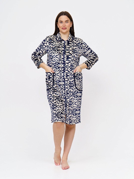 Халат Фантазия велюр набивка синий/узоры Халат Фантазия велюр набивка синий/узоры