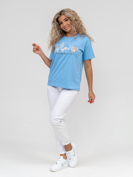 Футболка женская Смайл голубой