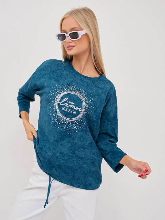 Лонгслив жен. Гламур варенка петроль