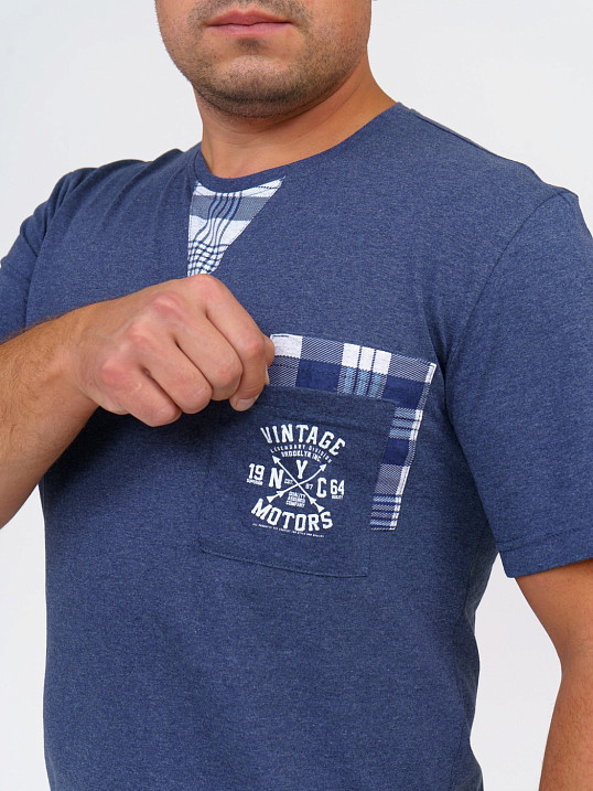 Пижама мужская Олимп кор.рукав св.серый/клетка