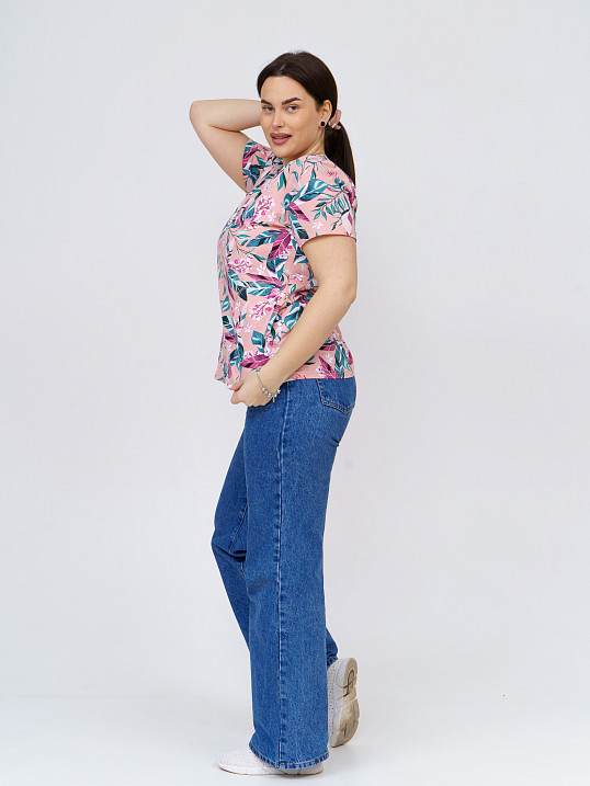 Футболка женская с карманами персик/тропики