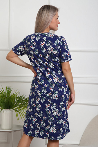 Халат Лотос набивка синий/сакура