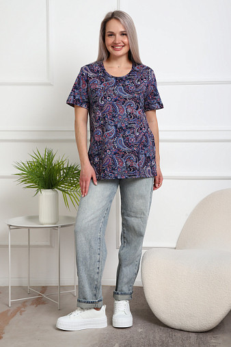 Футболка женская с карманами синий/узор