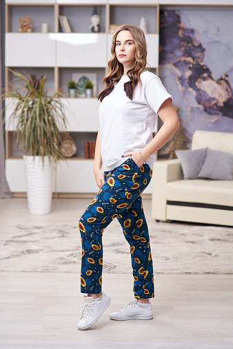 Брюки Силуэт индиго-папайя