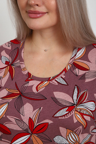 Футболка женская с карманами брусника/абстракция