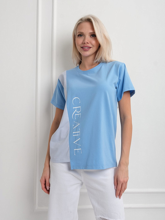 Футболка женская Креатив голубой/св.голубой