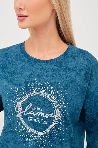 Лонгслив жен. Гламур варенка петроль