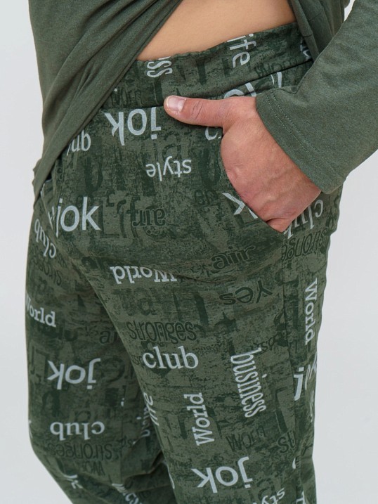 Пижама мужская Олимп дл.рукав зеленый/буквы
