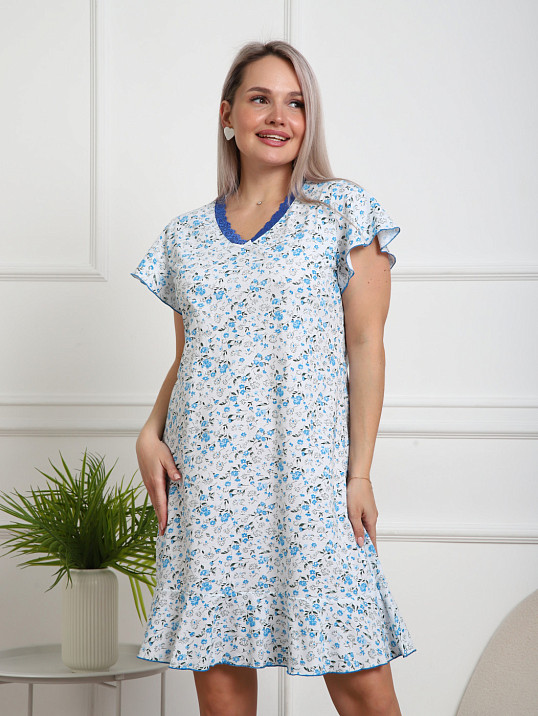 Ночная сорочка Астра крыло голубой/цветы
