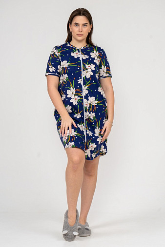 Халат Лотос набивка синий/цветы