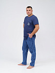 Пижама мужская Олимп кор.рукав синий/клетка