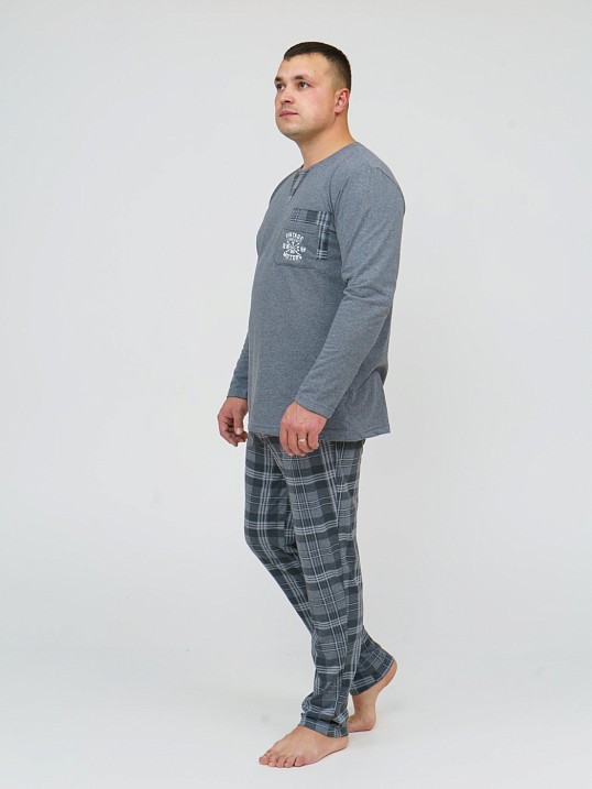Пижама мужская Олимп дл.рукав серый/клетка
