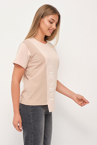 Футболка женская Креатив бежевый/таба