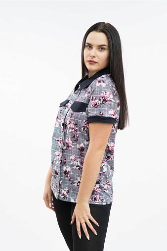 Рубашка Акцент цветы/клетка