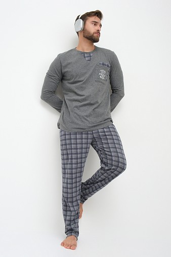 Пижама мужская Олимп дл.рукав серо-синий/клетка Пижама мужская Олимп дл.рукав серо-синий/клетка