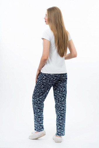 Брюки Алладины без резинки х/б синий/буквы