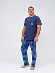 Пижама мужская Олимп кор.рукав синий/клетка
